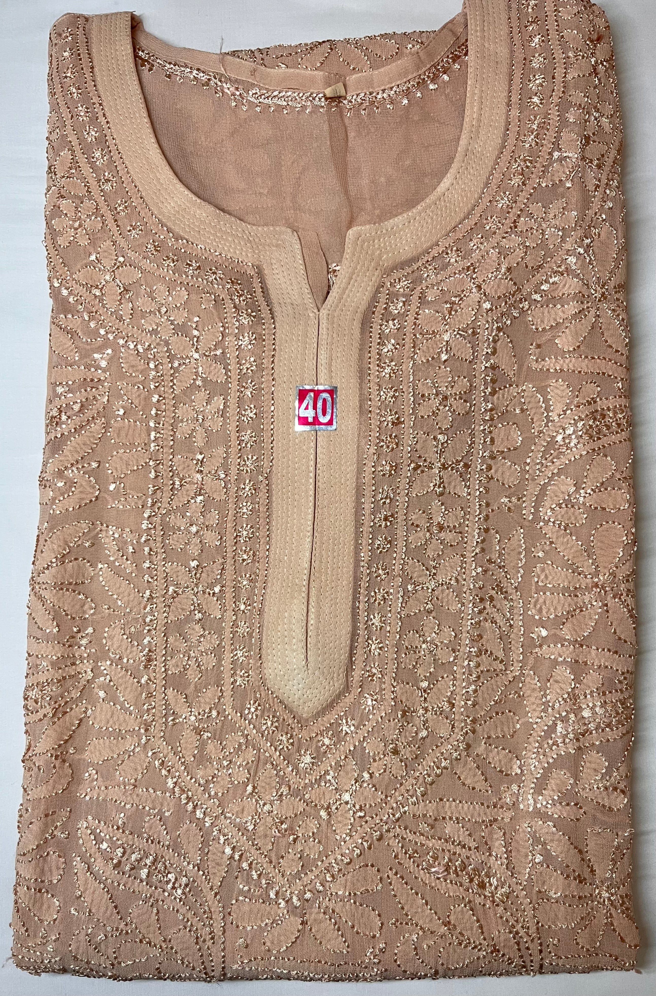 Long Kurti - Chiffon Lucknawi Chikankari - Nude Peach