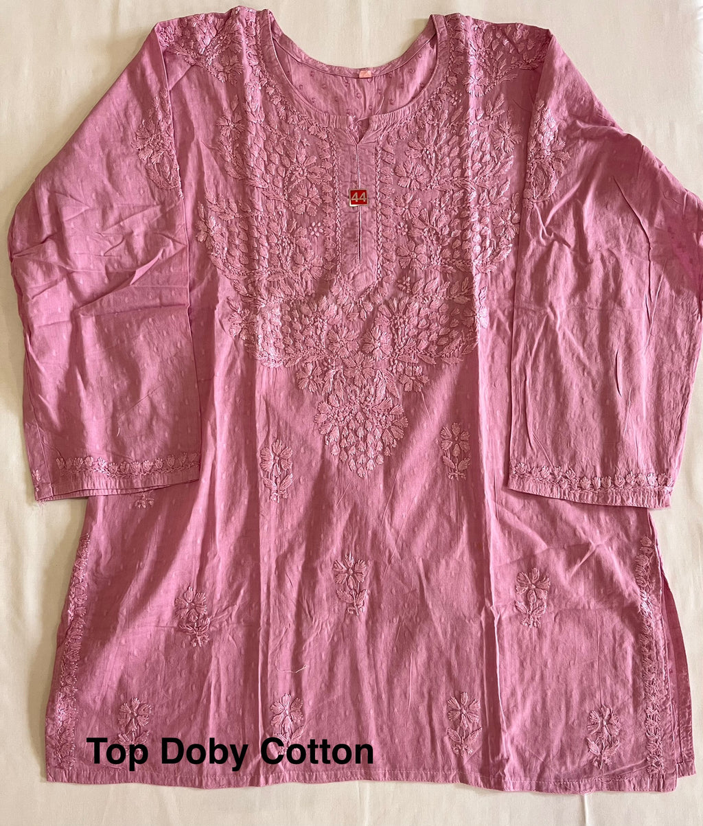 Top - Doby Cotton Lucknawi Chikankari - Dusty Pink