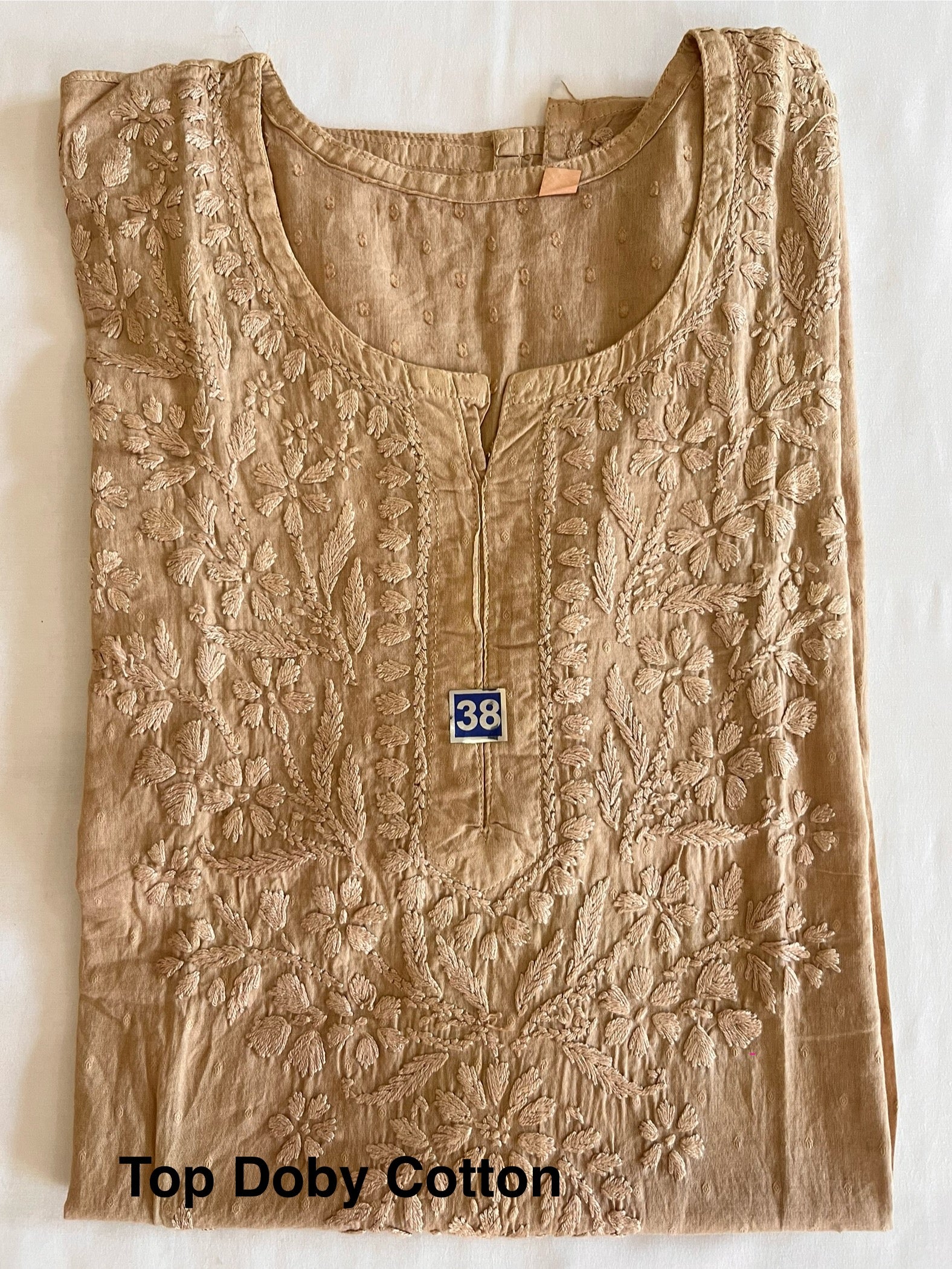 Top - Doby Cotton Lucknawi Chikankari - Light Brown / Beige
