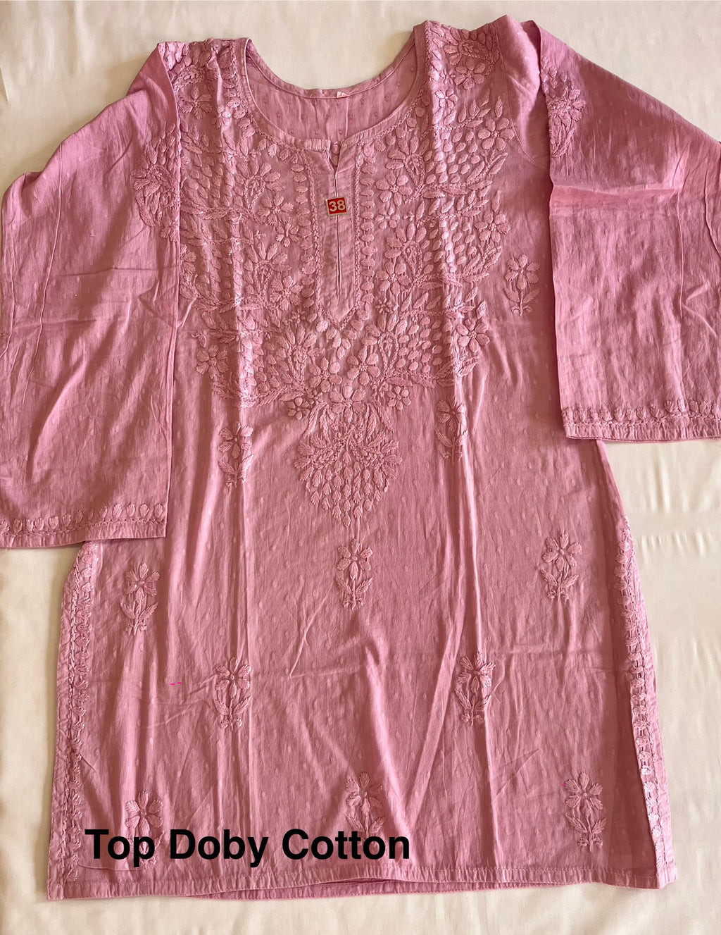 Top - Doby Cotton Lucknawi Chikankari - Dusty Pink